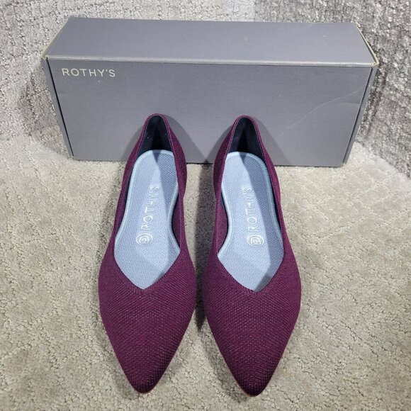 Rothy's The Merino Aubergine Purple Pointed Flat Shoes Women's Multiple Sizes - Picture 8 of 12